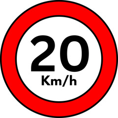 20 km/h Speed Limit Road Sign, Red Circle Traffic Symbol Vector