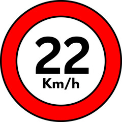 22 km/h Speed Limit Road Sign, Red Circle Traffic Symbol Vector
