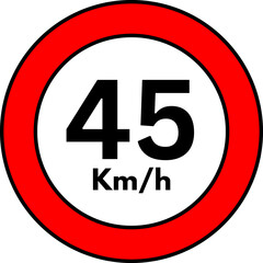 45 km/h Speed Limit Road Sign, Red Circle Traffic Symbol Vector