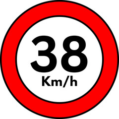 38 km/h Speed Limit Road Sign, Red Circle Traffic Symbol Vector