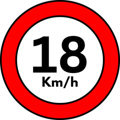 18 km/h Speed Limit Road Sign, Red Circle Traffic Symbol Vector