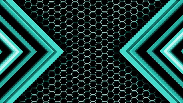 Honeycomb chevron abstract background animation, Dark geometric background with hexagonal honeycomb center and mirrored chevron