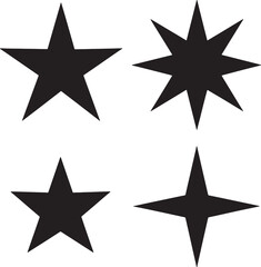 Obraz premium Four black star shapes of varying points and sizes on a white background also transparent background