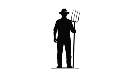 A farmer stands with a pitchfork a striking black silhouette © RASHIDA