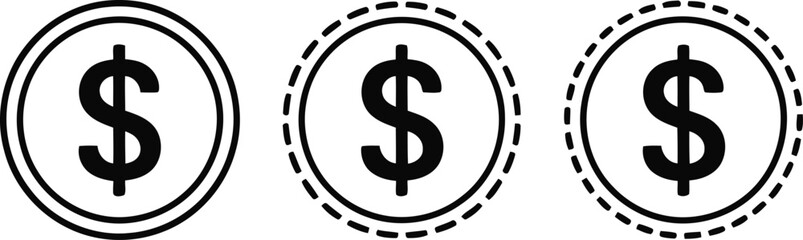 Obraz premium Three dollar sign icons in different design styles Vector