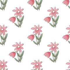 Obraz premium seamless pattern with cartoon flowers. hand drawing. design for fabric, print, textile, wrapper