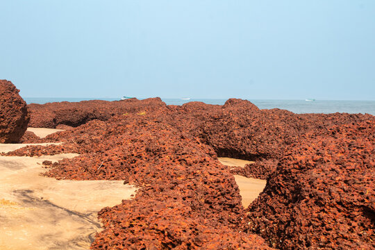 Red Rock Formation On Bhogave Beach in Maharashtra, India