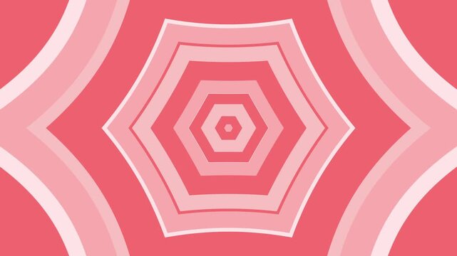 Geometric pattern with concentric hexagonal rings and curved stripes, Monochrome concentric hexagon pattern background animation
