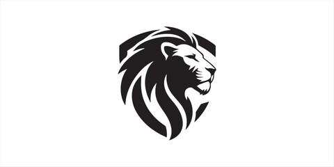 Black lion silhouette with flowing mane on white background isolated on a white background © Topu