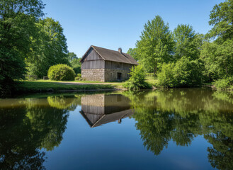 Weathered stone brick wall with moss and natural texture