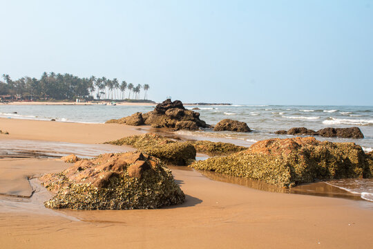 Rocky Bhogave Beach With Ocean Waves