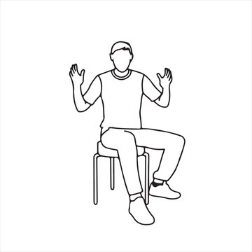 Guy is sitting, active conversation, gesticulation, sketch of a person 