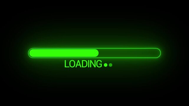 A vibrant green loading bar is prominently displayed against a stark black background indicating data transfer or processing high quality professional detailed