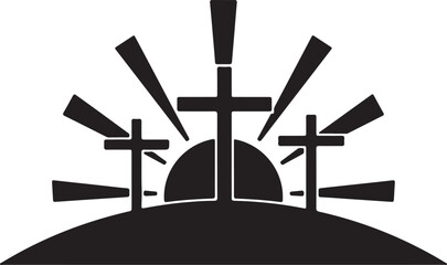 Mobilehree Crosses on Calvary Hill Silhouette for Good Friday and Easter Sunday