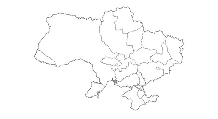 Obraz premium Ukraine Country Outline Map with Administrative Regions, isolated white background