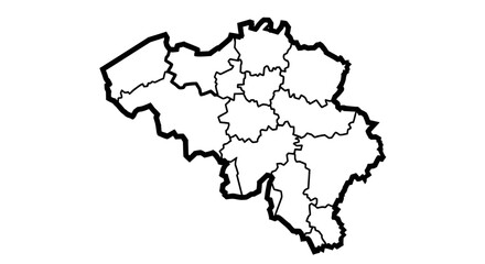 Obraz premium Belgium Outline Map with Administrative Divisions and Thick Border on Isolated White Background