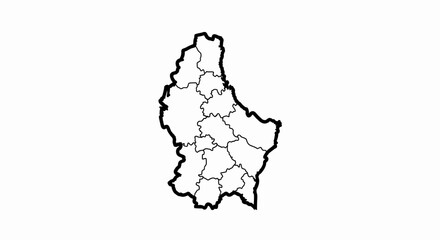 Obraz premium Luxembourg Outline Map with Administrative Divisions and Thick Border on Isolated White Background