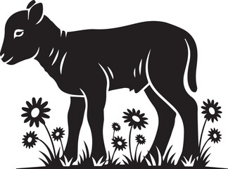 MobileEaster Lamb Silhouette Standing in Spring Flower Meadow Garden Scene