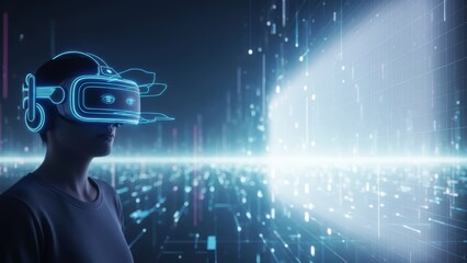 Fototapeta premium Immersive virtual reality experience with futuristic digital world and glowing lights