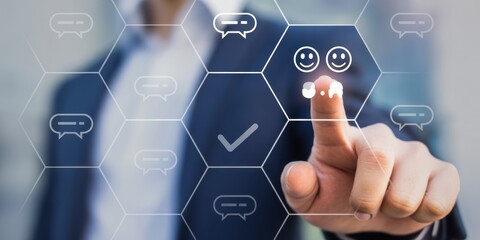 Fototapeta premium Touchscreen Interaction: A close-up shot of a person's finger interacting with a virtual touchscreen interface.