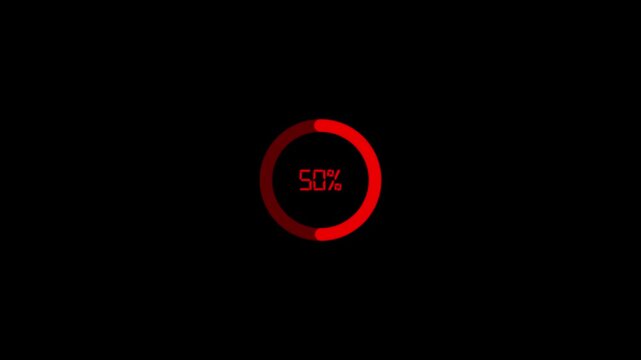 A stark black background showcases a vibrant red circular loading indicator displaying ten percent completion suggesting a process underway high quality professional