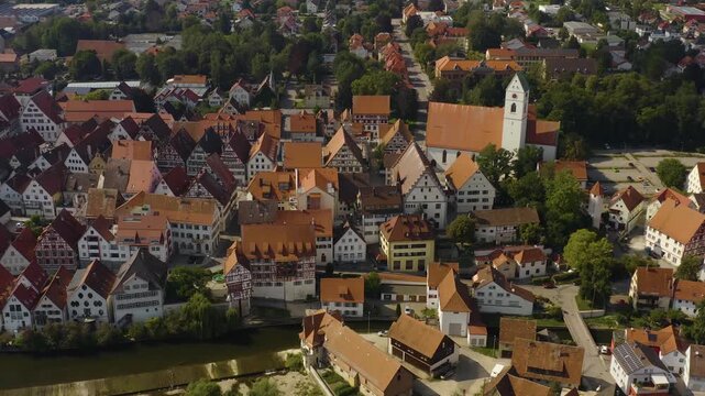 Aerial view of the City Riedlingen in Germany on a sunny day in summer.