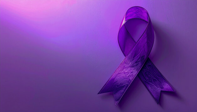 Lazo morado de sat&eacute;n brillante, s&iacute;mbolo del D&iacute;a Internacional de la Mujer (8M). Representa igualdad, derechos y justicia social. Imagen elegante ideal para campa&ntilde;as y comunicaci&oacute;n institucional.