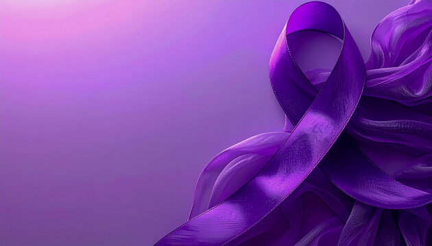 Lazo morado de sat&eacute;n brillante, s&iacute;mbolo del D&iacute;a Internacional de la Mujer (8M). Representa igualdad, derechos y justicia social. Imagen elegante ideal para campa&ntilde;as y comunicaci&oacute;n institucional.