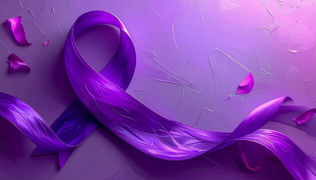 Lazo morado de sat&eacute;n brillante, s&iacute;mbolo del D&iacute;a Internacional de la Mujer (8M). Representa igualdad, derechos y justicia social. Imagen elegante ideal para campa&ntilde;as y comunicaci&oacute;n institucional.