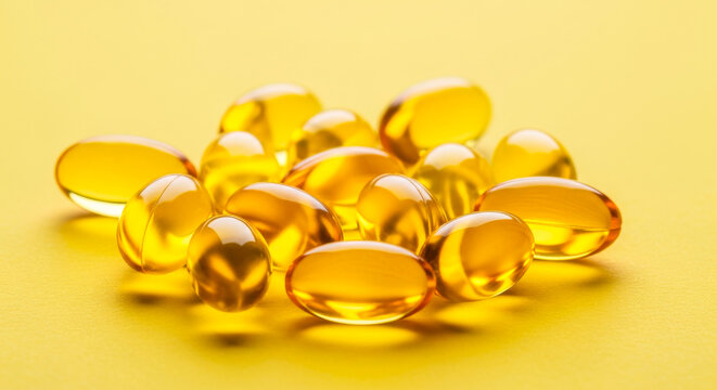 Golden fish oil omega-3 softgel capsules for health