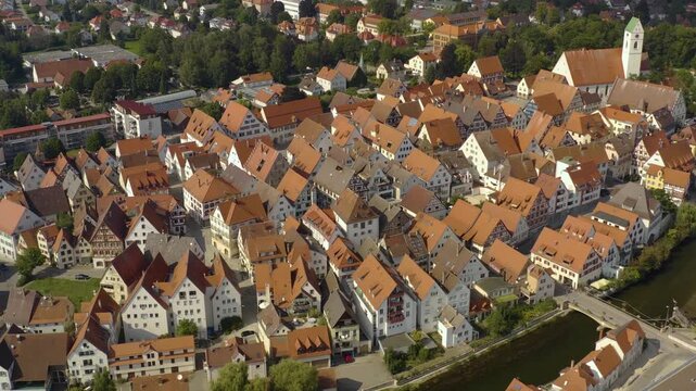 Aerial view of the City Riedlingen in Germany on a sunny day in summer.