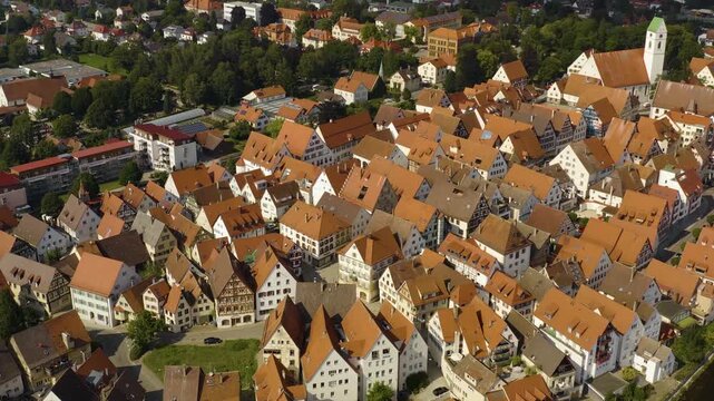 Aerial view of the City Riedlingen in Germany on a sunny day in summer.
