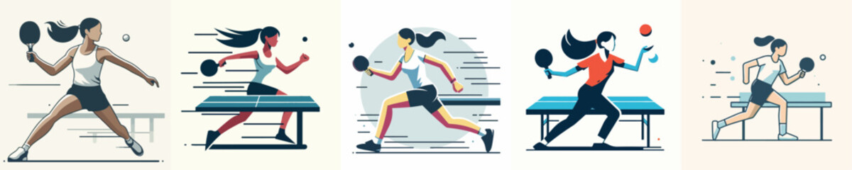Fototapeta premium Vector Illustration of a Woman Playing Table Tennis