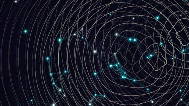 Abstract Digital Network Connections with Glowing Particles and Concentric Circles