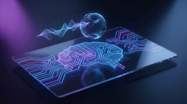 Abstract digital brain visualization with circuits and data streams, representing AI and cognitive computing.