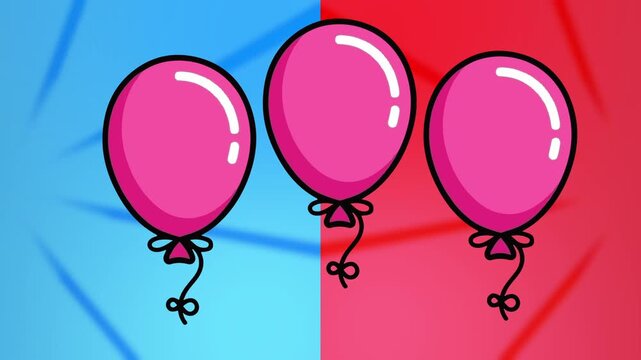 Pink balloons cartoon popart video advertise birthday celebration suitable to your brand, template, display, mascot, gift, marketing, business, and more