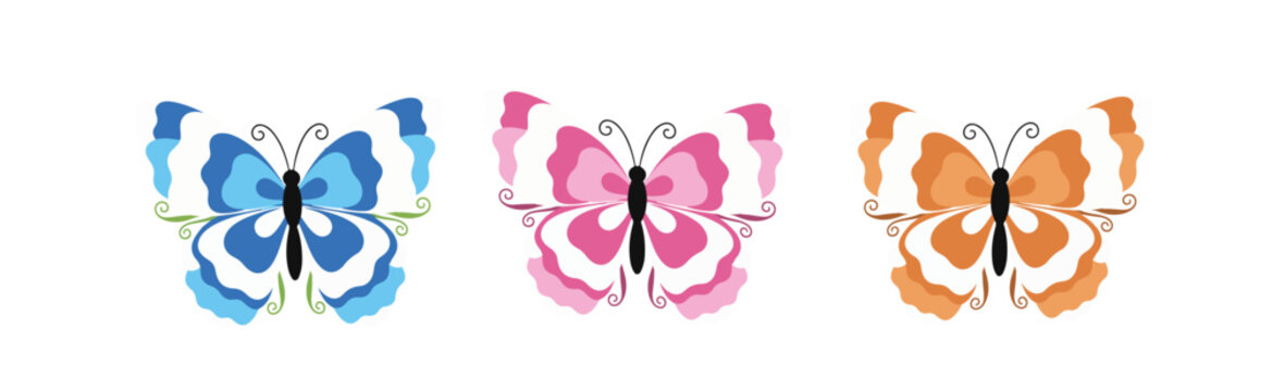Colorful butterfly illustration set with vibrant blue pink and orange vector butterflies