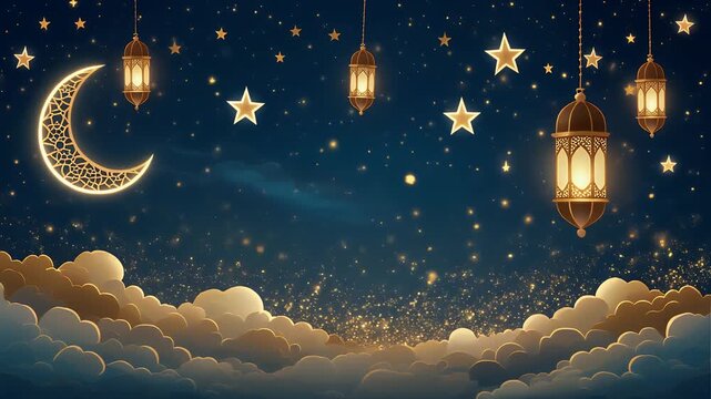Islamic background for ramadan lantern and crescent moon. seamless looping 4K virtual video animation background