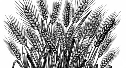 Naklejka premium Detailed illustration of ripe wheat stalks ready for harvest.