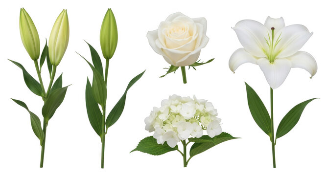 White flowers png rose lily hydrangea lily buds png isolated floral png designs png transparent background