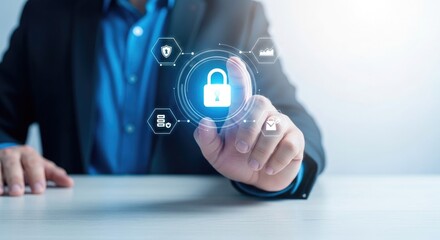 Obraz premium Businessman leveraging technology for secure business operations and data protection