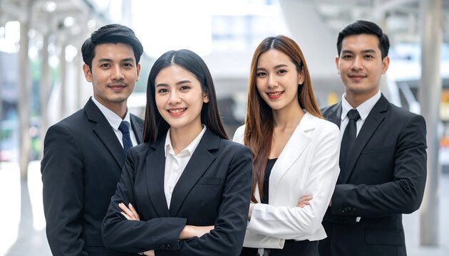 Confident Asian Business Team Ready for Success.