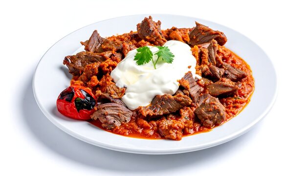 Delicious Turkish Ali Nazik Kebab with Yogurt and Grilled Vegetables.