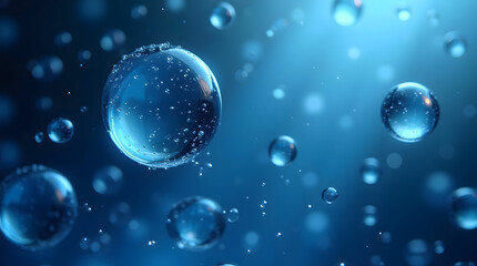 An enchanting underwater scene showcasing bubbles floating gracefully in deep blue water.