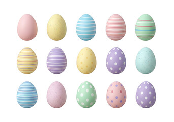 Fototapeta premium Colorful assortment of pastel easter eggs arranged in a grid pattern.