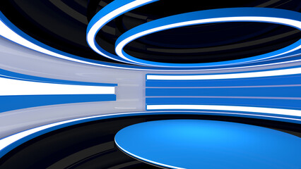 Tv studio. Blue Studio.  Blue backdrop. News studio. News room. Breaking news. 3d rendering.