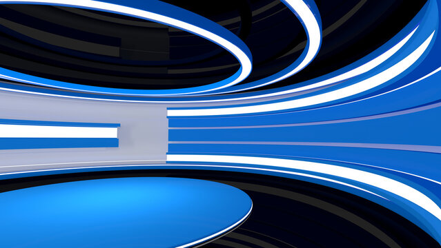 Tv studio. Blue Studio.  Blue backdrop. News studio. News room. Breaking news. 3d rendering.