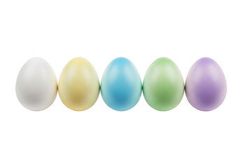 Obraz premium Five vibrant pastel-colored easter eggs aligned in a row.