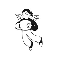 Fototapeta premium Cute Coffee Angel Holding Cup, Warm Caffeine Spirit and Cozy Cafe Love Concept.