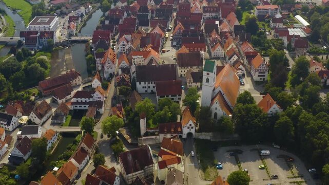 Aerial view of the City Riedlingen in Germany on a sunny day in summer.